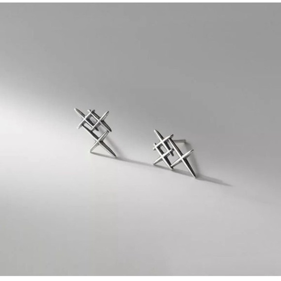 Three Cross Earrings, Triple Cross Earrings, Minimalist Dainty Earrings, - Picture 4 of 5